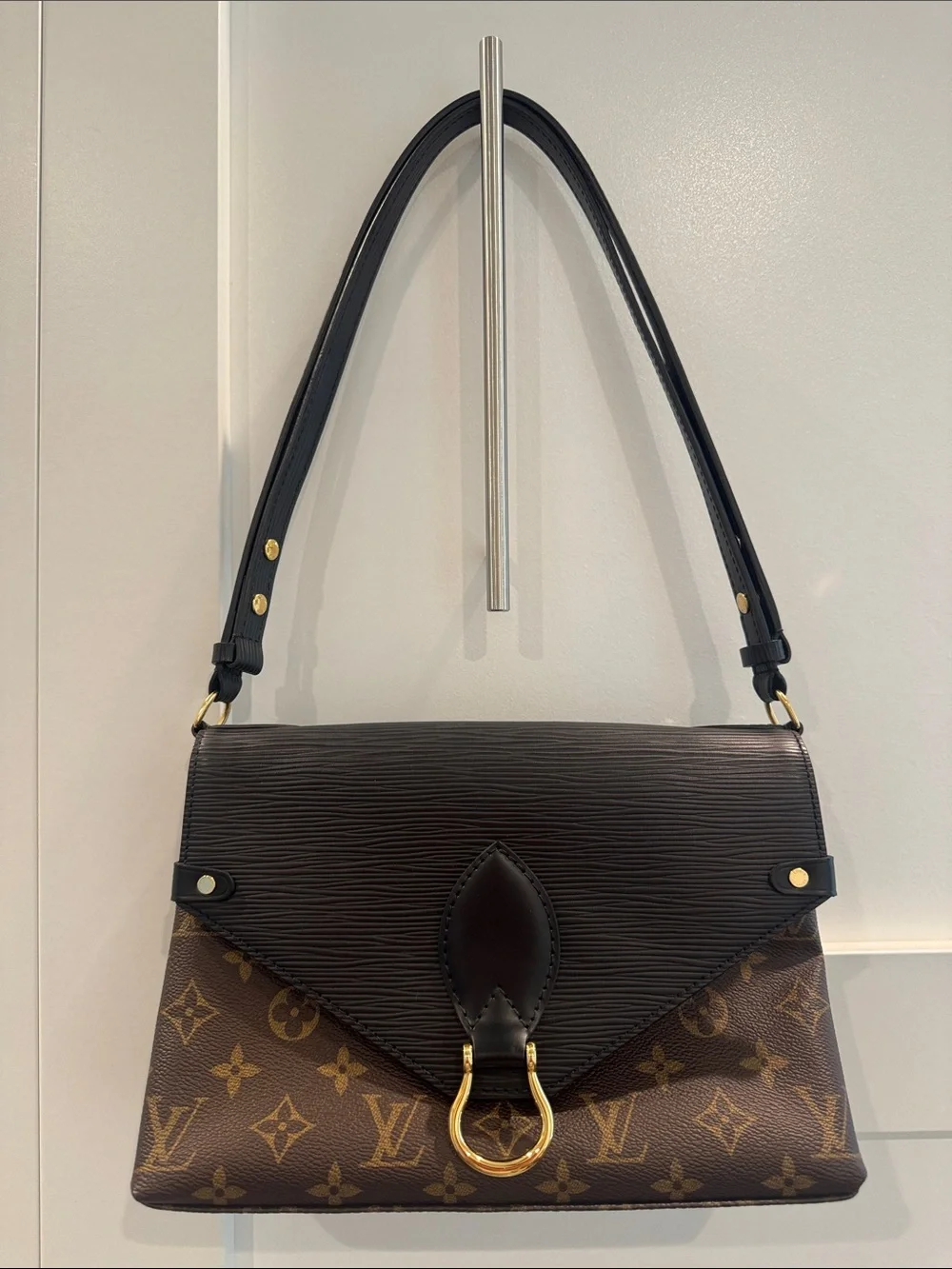 Louis Vuitton Brown Monogram Crossbody with Black Flap and Gold Hardware